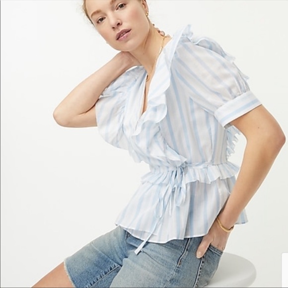 Jcew Ruffle wrap top in stripe - Picture 2 of 6